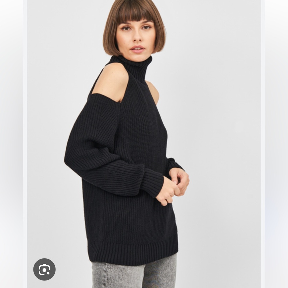 Zara Cold Shoulder Knit Turtleneck Sweater Black